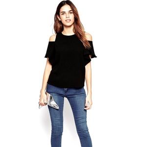 asos Cold Shoulder Cotton Blend Black Top